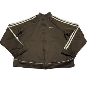 Adidas Retro Track Jacket Brown White Stripes Women’s Size L Spellout